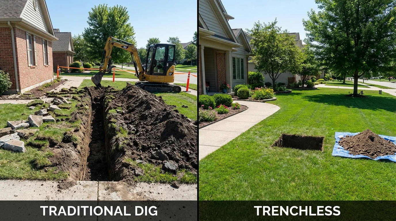 Trenchless sewer repair with minimal yard damage versus traditional excavation in Cordova, NC